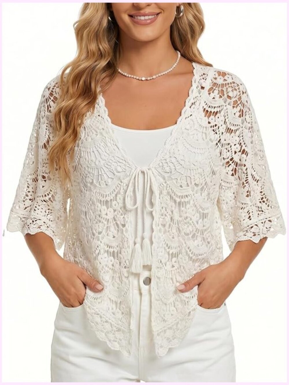 Vintage Boho Crochet Mesh Wrap Coverup Beach Shrug